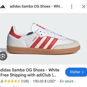 Adidas Womens Samba White and Red Sneakers